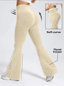 Leggings Flare Canelada de Cintura Alta